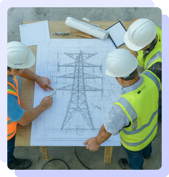 FABMIK team reviewing engineering plans